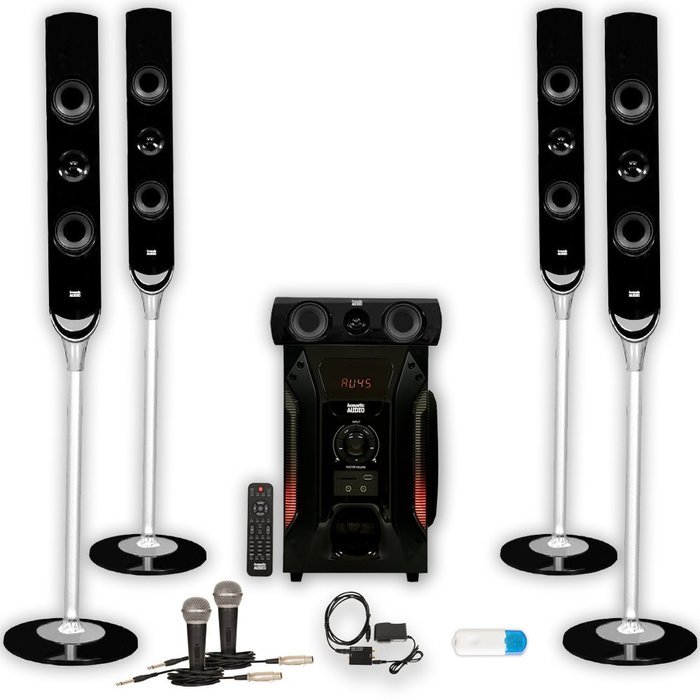 Acoustic Audio AAT1000 Tower 5.1 Speaker System with USB Bluetooth Optical Input and 2 Mics