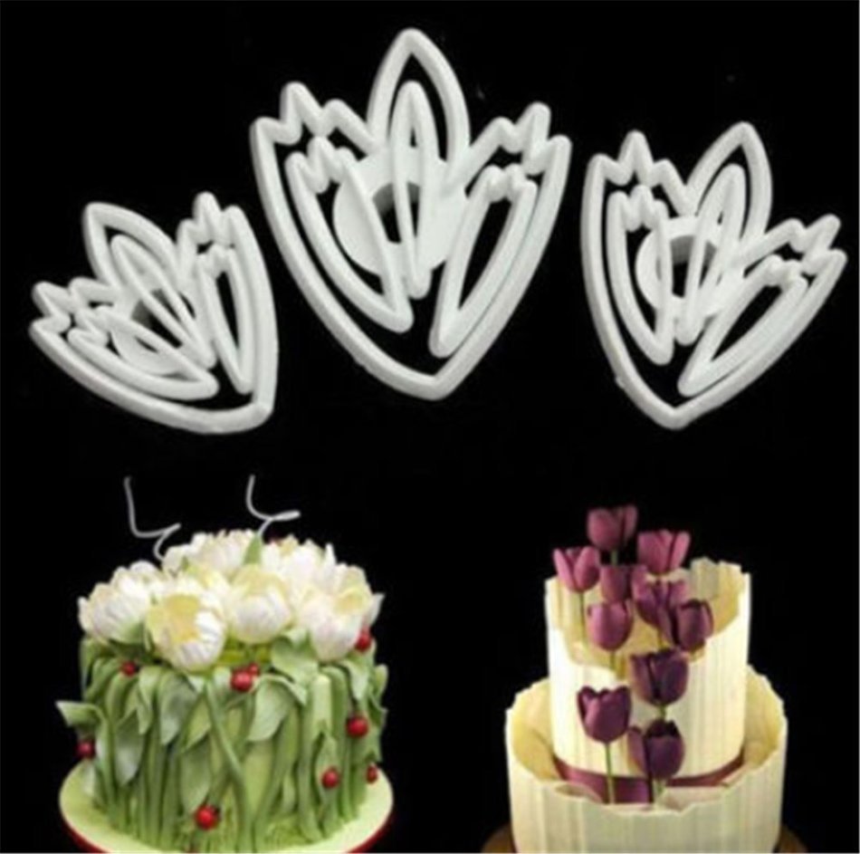 SNW Tulip Embossing Dies Printing Tools Fondant Mold Soap Silicone Bakeware Chocolate Mold Cake Decoration,3 Sets