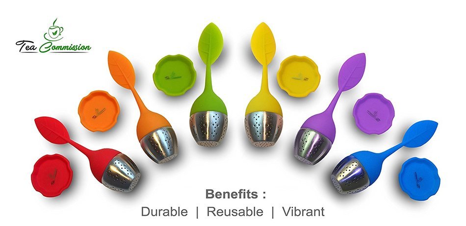 Tea Commission Tea Infuser Set of 6, Steeper Strainer Silicone & Stainless Steel Mesh Basket (Rainbow) for Loose... N20