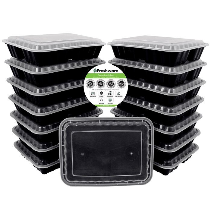 Freshware 20-Pack 7-Inch Round Bento Lunch Boxes with Lids - Stackable, Reusable, Microwave, Dishwasher & Freezer... N14