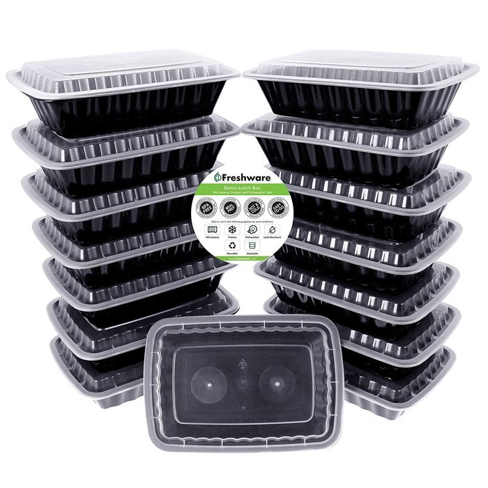 Freshware 20-Pack 7-Inch Round Bento Lunch Boxes with Lids - Stackable, Reusable, Microwave, Dishwasher & Freezer... N16