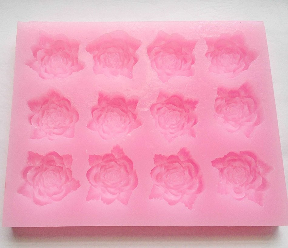 Food Grade 12 cavities Bold blossom ROSES with leaves icing silicone mould, non stick sugarcraft Sugar paste,...