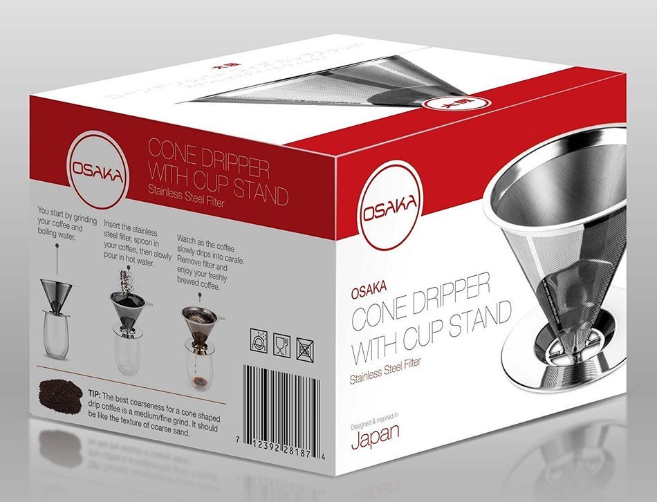 Osaka Stainless Steel Pour Over Cone Dripper, Reusable Coffee Filter with Cup Stand "Kinkaku-ji" N6