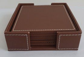 XICHEN&reg; Leather Coasters - Upscale With Coaster Holder Square -6 Piece Set With Holder (Brown) N14