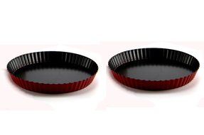 Smartkitch Set of 2 Non-stick 9 inch Pizza Pan, Quiche Pan With Removable Bottom (Red) N3