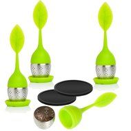 STYDDI Tea Infuser Set of 4x Silicone Green Leaf Handles With Stainless Steel Ball,4 Silicon Drip Trays And 2x... N2