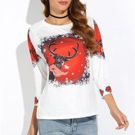 Women&#039;s Blouse,Laimeng Polyester fiber Christmas Elk Printed Shirt Casual Blouse Loose Tops T Shirt (L, White) N2