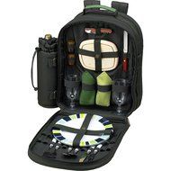 Picnic at Ascot - Deluxe Equipped 2 Person Picnic Backpack with Cooler &amp; Insulated Wine Holder - Trellis Blue N12