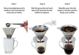 Blissful Sips Pour Over Coffee Filter (Single Cup) &ndash; Stainless Steel Fine Mesh Strainer for Fresh Brewed Coffee... N9