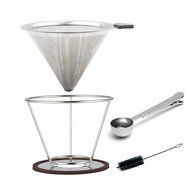 Pour Over Stainless Steel Coffee Dripper by Glowseen, Cone Coffee Filter Double Fine Mesh Coffee Maker with Stand... N6