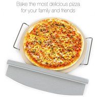 BakeitFun Premium Pizza Baking Set | 13" Ceramic Baking Stone with Chrome Plated Rack and Mezzaluna | Makes a... N4