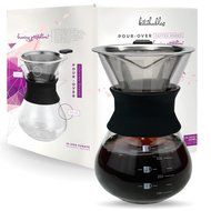 Pour Over Manual Hand Drip Coffee Maker - Glass Carafe Coffeemaker Pot with Stainless Steel Permanent Filter N5