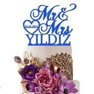 Sugar Yeti Made In USA Personalized Wedding Cake Topper Mr Heart Mrs With Date #32 Gold Mirror N6