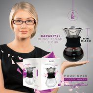 Pour Over Manual Hand Drip Coffee Maker - Glass Carafe Coffeemaker Pot with Stainless Steel Permanent Filter N7