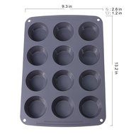 Webake 12-Cup Silicone Muffin Pan, Cake Pan, Cupcake Pan (Grey, 2-pack), Standard Size N4