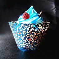 120PCS Classical Lace Cupcake Wrappers Laser Cut Wedding Decorations Wraps(Blue) N10