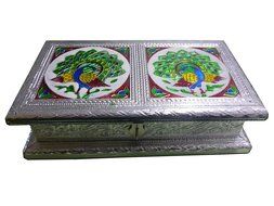 Silver Meenakari work 9X5 inch Dry fruit Box, Dry Fruit box, Dry fruit boxes, Wooden dry Fruit box, meenakari... N3
