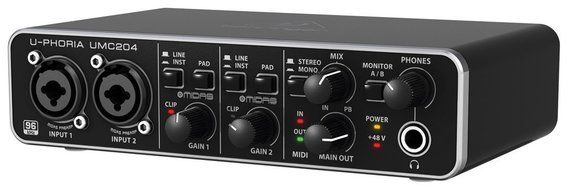 Behringer U-PHORIA UMC204 Audiophile 2x4, 24-Bit/96 kHz USB Audio/MIDI Interface with MIDAS Mic Preamplifiers N5