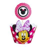 BETOP HOUSE Set of 1 Dozen Pinky Minnie Mouse White Dot Cupcake Wrappers Toppers Kit for Kids Birthday Party Baby... N3