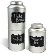Round, Stack-able Tea Tin, With Dual Lid with Chalk Labels N2