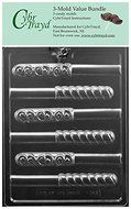 CybrTrayd M242 Swirl Pretzel Pop Assortment Chocolate Mold (Bundle of 3), Clear