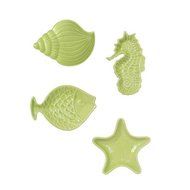 Seaweed Green Coastal Nautical Shell Seahorse Fish Starfish Tea Bag Holder Set/4