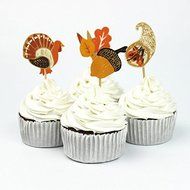 72pcs Thanksgiving Day Party Supplies Cartoon Turkey Cupcake Toppers Pick Party Decorations N2