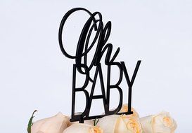 LOVENJOY Gift Box Pack Oh Baby Boy or Girl Monogram Baby Shower Decoration Cake Topper Black (4.5-inch) N2
