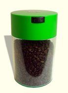 Coffeevac 1 lb - The Ultimate Vacuum Sealed Coffee Container, Green Cap Cap &amp; Clear Body N2