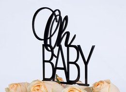 LOVENJOY Gift Box Pack Oh Baby Boy or Girl Monogram Baby Shower Decoration Cake Topper Black (4.5-inch) N3