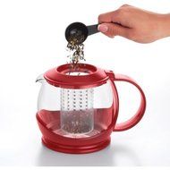 BonJour Tea "Prosperity" Borosilicate Glass Teapot with Plastic Frame, 42-Ounce //Color:Rosehip Red N2