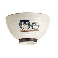 Saikai Pottery Pair Blue Owl Japanese Bowl for rice L size 38846 from Japan N2