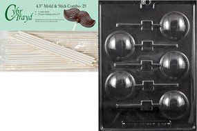 Cybrtrayd 45St25-S107 Volleyball Lolly Sports Chocolate Candy Mold with 25-Pack 4.5-Inch Lollipop Sticks