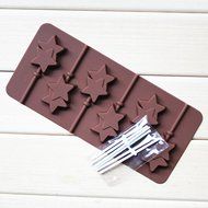 Wocuz 4-capacity Heart Star Flower Round Shape Silicone Lollipop Making Mold with Sticks (star)