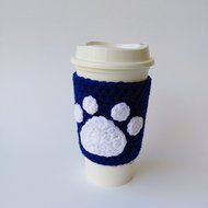 Paw Print Coffee Cozy Navy and White N2