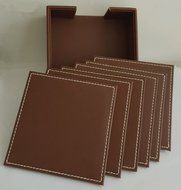 XICHEN&reg; Leather Coasters - Upscale With Coaster Holder Square -6 Piece Set With Holder (Brown) N18