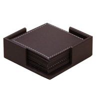 XICHEN&reg; Leather Coasters - Upscale With Coaster Holder Square -6 Piece Set With Holder (Brown) N21