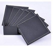 XICHEN&reg; Leather Coasters - Upscale With Coaster Holder Square -6 Piece Set With Holder (Brown) N22
