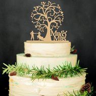 LEORX Rustic Bird Tree Wedding Cake Topper, Wood Cake Topper for Cake Decorations (Wood colour) N2