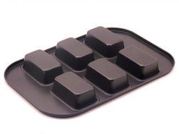 IC ICLOVER 6 Cups Nonstick Rectangular Carbon Steel Muffin Cup,loaf Pan-black N3