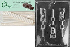 Cybrtrayd 45St25-K084 Sports Car Pop Kids Chocolate Candy Mold with 25 Cybrtrayd 4.5-Inch Lollipop Sticks