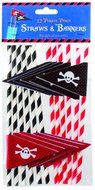 Party Partners 12 Count Paper Straw with Banner, Pirate Skull Flags