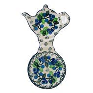 Polish Pottery Handmade 8'' Cup and Teabag Holder Boleslawiec Poland Traditional Stoneware Pattern Blueberry