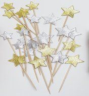 Gold and Silver Glitter Stars Party Picks Cupcake Kit