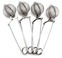 (4 Pack) 18/8 Stainless Steel Long-Handled Snap Ball Tea Strainers for Loose Leaf Tea N3