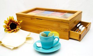 Tea Box Organizer Natural Bamboo Elegant Tea Chest With 8 Storage Compartments and Slide Out Drawer For All Tea... N8
