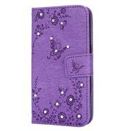 Galaxy Core Prime Wallet Case,PHEZEN Serect Garden Butterfly Flower Inlaid Shiny Glitter Diamond Pu Leather Flip... N28