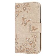 Galaxy Core Prime Wallet Case,PHEZEN Serect Garden Butterfly Flower Inlaid Shiny Glitter Diamond Pu Leather Flip... N33