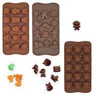 Poproo Animal Shaped Candy Mold 3-Piece Chocolate Molds Ice Cube Tray - Animal Heads, Figures, Pig Face (Set of 3) N6