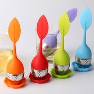 Mini Skater 2 PCS Tea Infuser Leaf Strainer Handle with Steel Ball Silicone Leaf Lid (Rose) N6